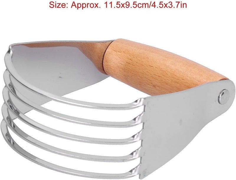 Beufee Dough Blender, Stainless Steel Pastry Cutter Heavy Duty Dough Cutter with Blades Pastry Blender and Butter Cutter Dough Flour Metal Mixer Cutter Portable Pastry Cutter for Baking Home, Wood Handle - Image 3